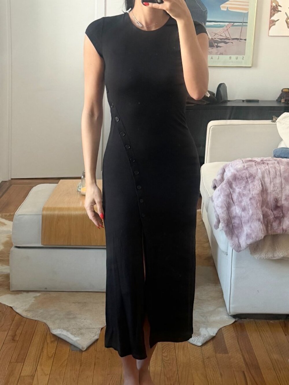 Reformation Black Button-Front Midi Dress — Small, New With Tags
